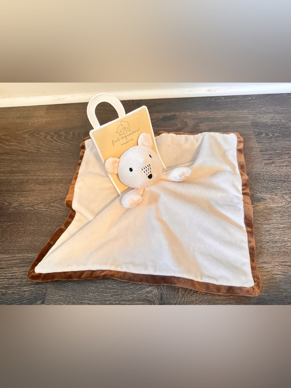 First Impressions Cream Brown Tan Bear Baby Security Plush Lovey Blanket NEW NWT